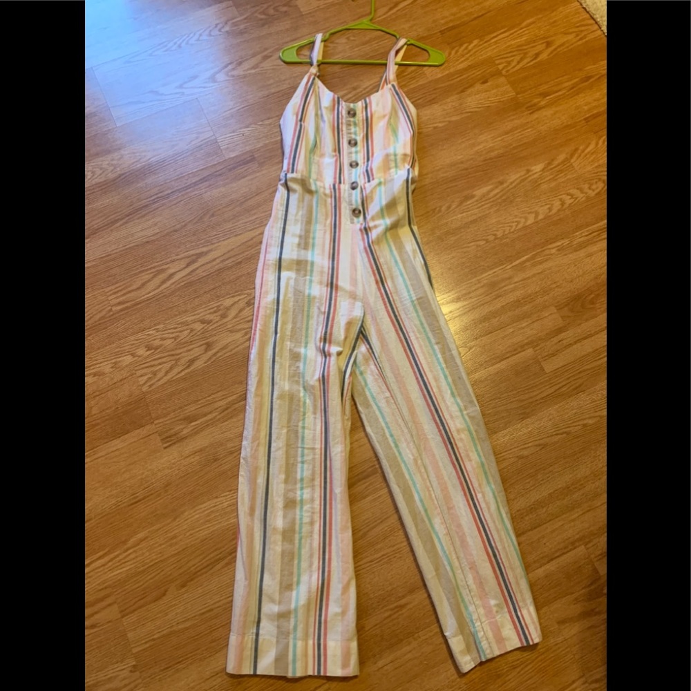 Striped linen romper